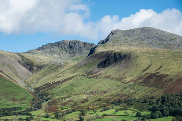 Stunning late Summer landscape of England's highest mountain, Scafell Pike in the stunning Lake District stock photo