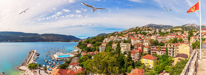 Herceg Novi coastline panorama, beautiful view of Montenegro.