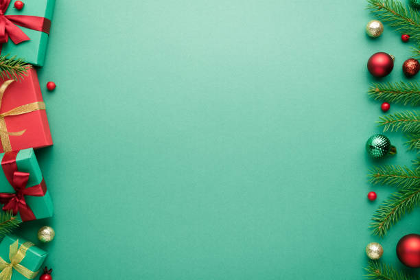 istock Turquoise christmas background with fir branches and decorations 1280916588