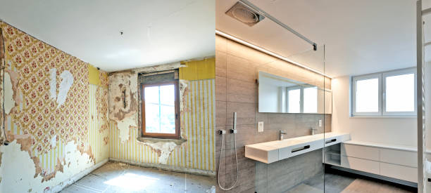 istock Renovation of a bathroom Before and after 1280917779