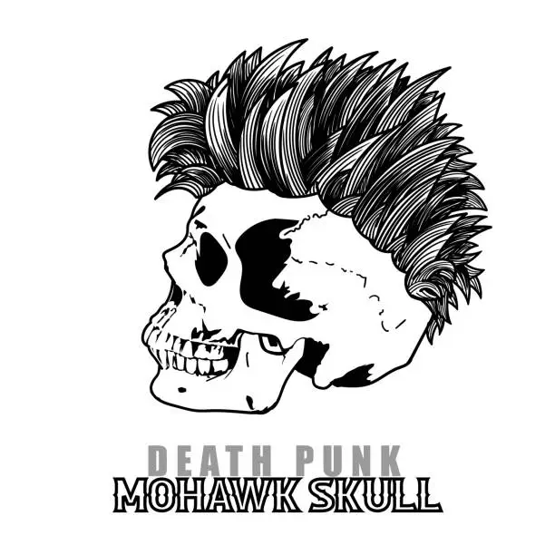 Vector illustration of Punk human skull with mohawk hair style.