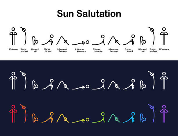 ilustrações, clipart, desenhos animados e ícones de infográfico de sun salutation - saudação ao sol