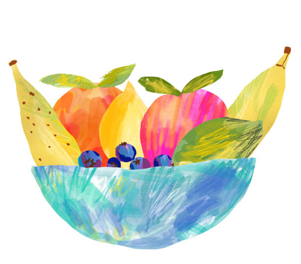 Fruit Bowl Painting Collage vector art illustration