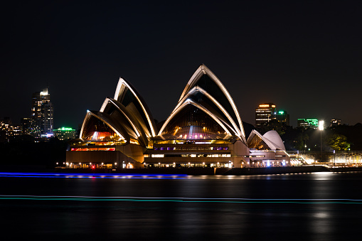 An image of the Sydney Opera house at night