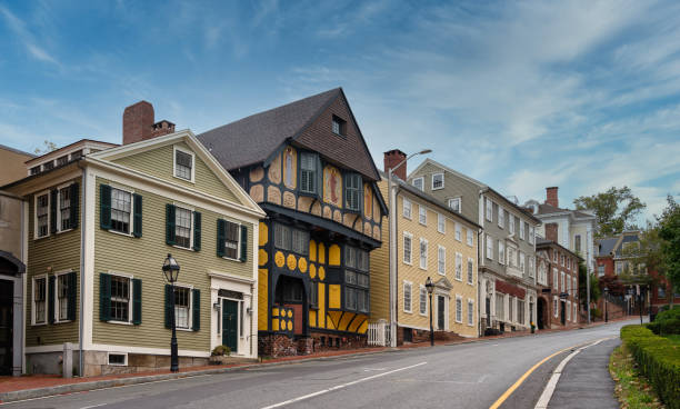 Street in College Hill Historic District Street in College Hill Historic District in Providence, Rhode Island providence rhode island photos stock pictures, royalty-free photos & images