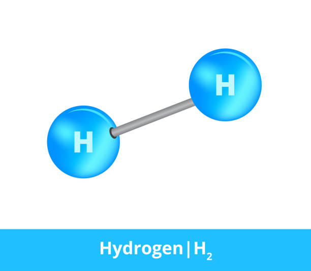 векторный шар-и-палка синяя модель химического вещества. икона молекулы водорода h2. структурная формула, подходящая для образования, изоли� - hydrogen molecule white molecular structure stock illustrations