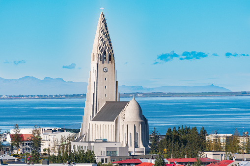 View over city of Reykjavik in Iceland on a sunny day