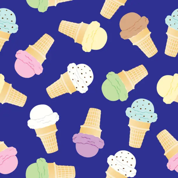 Vector illustration of Colorful Ice Cream Cones Seamless Pattern