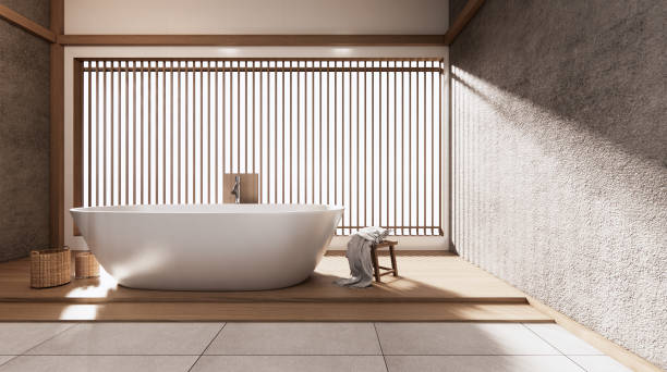 istock The Tropical bathroom japanese style .3D rendering 1280940154