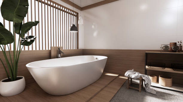 istock The Tropical bathroom japanese style .3D rendering 1280940210