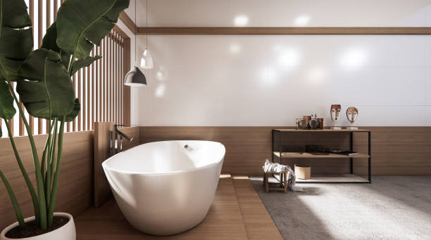 istock The Tropical bathroom japanese style .3D rendering 1280940234
