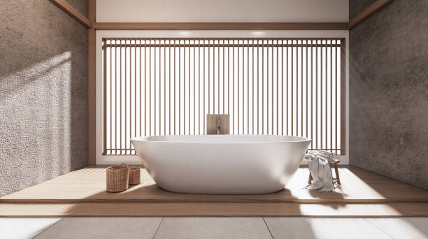 istock The Tropical bathroom japanese style .3D rendering 1280940236