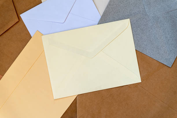 istock Set of colorful envelopes closeup. Top view 1280946234
