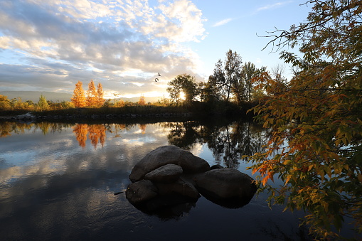 An autumn morning along the Boise River in Boise, Idaho.