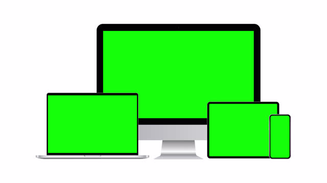 PC, laptop, tablet computer, smartphone with green screens