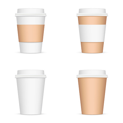Set of paper coffee cups isolated on white background