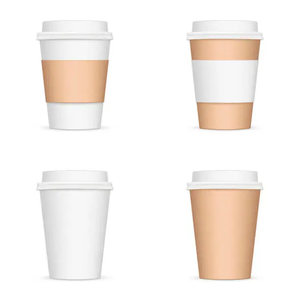 Vector illustration of Set of paper coffee cups isolated on white background