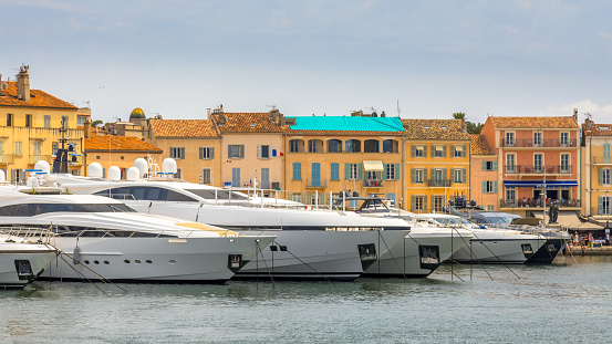 Luxury Yachts in Saint Tropez marina Cote d'Azur, Southern France