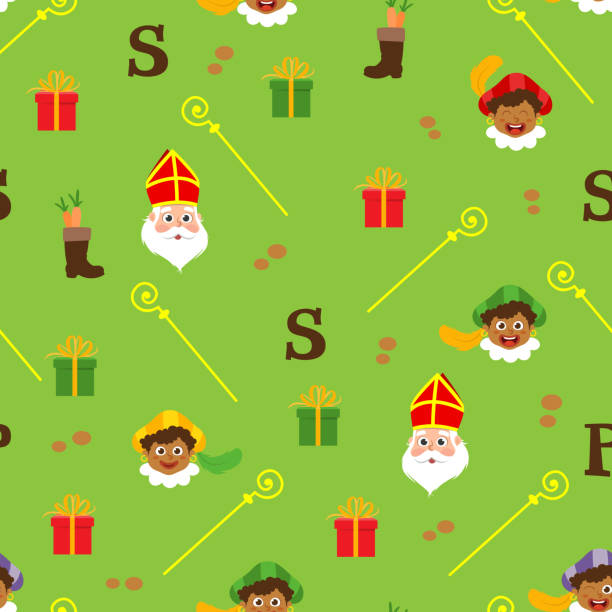 ilustrações de stock, clip art, desenhos animados e ícones de sinterklaas green pattern - dutch holidays - santa letter