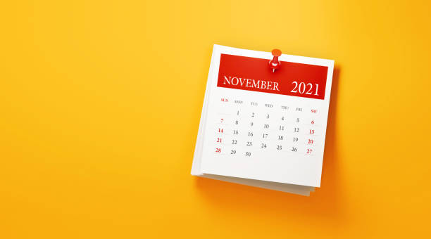 istock 2021 Post It November Calendar on Yellow Background 1280956022
