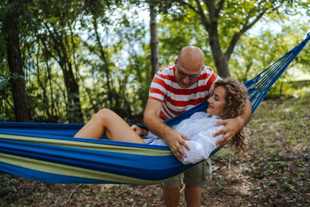 istock Young couple enjoying vacation in countryside 1280956073