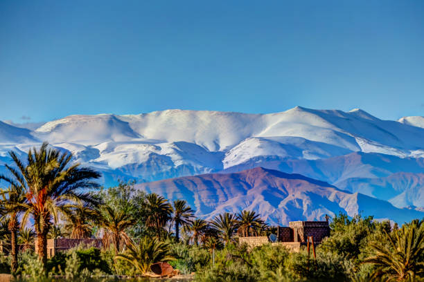 views of the high atlas mountains from skoura morocco - africa blue cloud color image imagens e fotografias de stock