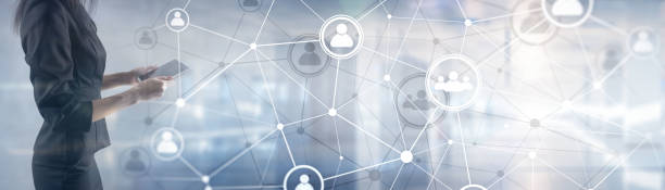 istock Background conceptual image with social connection lines on panoramic fone. 1280957191