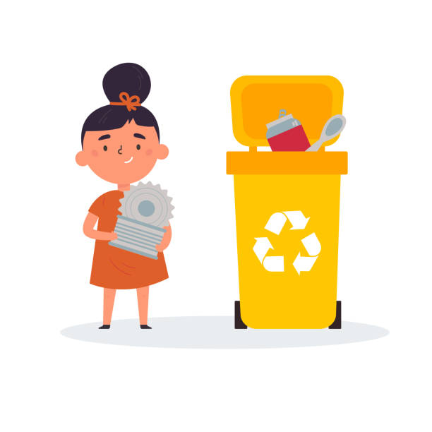 Ilustración de Chica Linda Clasificando Basura Y Basura Para Reciclar y más  Vectores Libres de Derechos de Basura - iStock