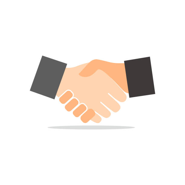 흰색 배경에 비즈니스 악수 아이콘 - handshake agreement silhouette contract stock illustrations