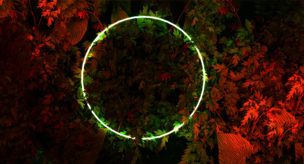 istock 3D illustration, Red Leaves Circle Neon Background. 3D Rendering. 1280967489