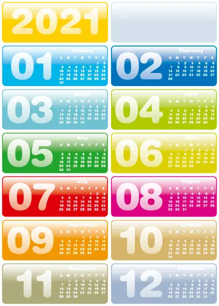 Vector illustration of Colorful Calendar for Year 2021