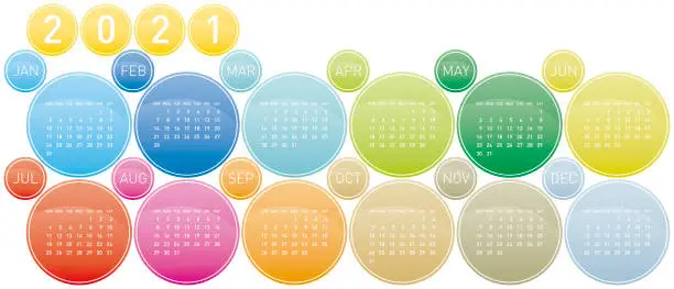 Vector illustration of Colorful Calendar for Year 2021