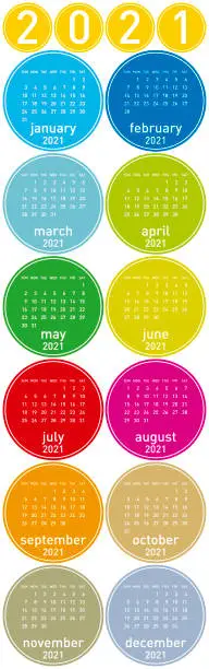 Vector illustration of Colorful Calendar for Year 2021