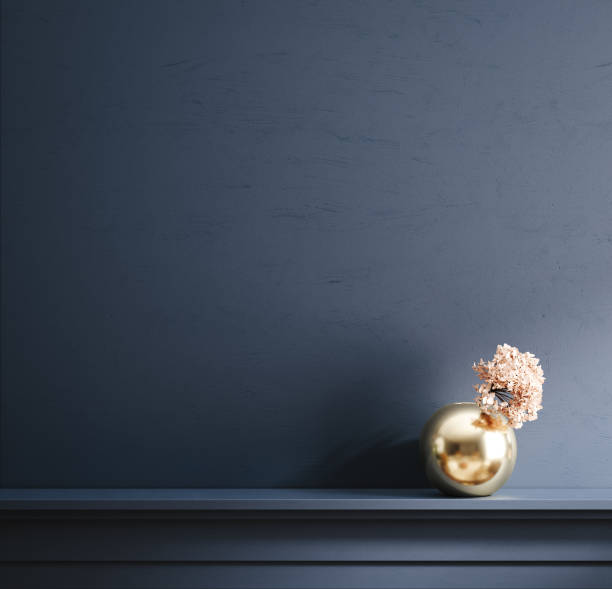 Blank wall mock up with flower in vase on shelf