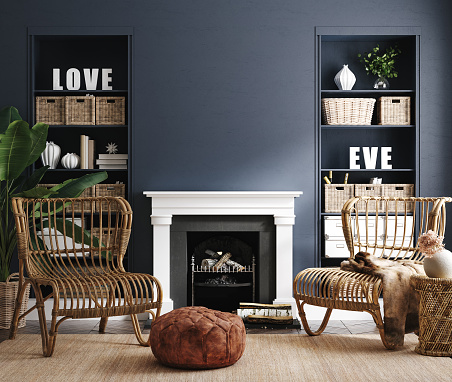 Interior ecléctico del hogar en color azul clásico photo