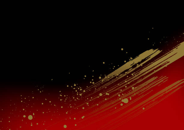 Japanese pattern brush design on red and black background vector art illustration