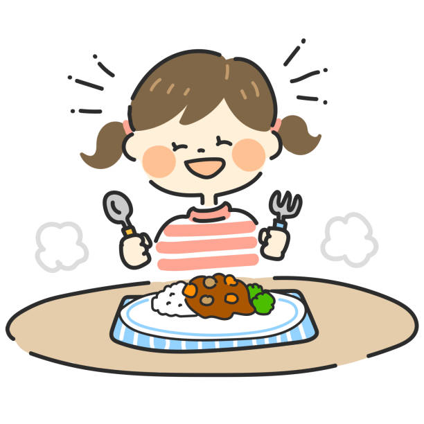 Girl Eating Curry Rice Stock Illustration - Download Image Now - Eating,  Child, Cartoon - iStock