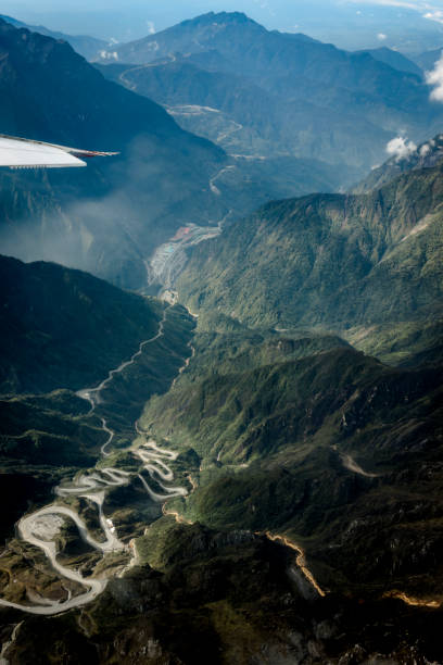 Aerial views of the Grasberg mine road of Papua stock photo