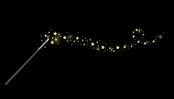 magic wand gold dust magic wand golden sparkles symbol design element magic wand stock illustrations