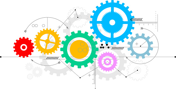 synchronized movement of cogs design element