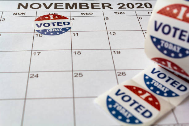 istock Calendar with November 3rd market with I voted today sticker. 1280985380