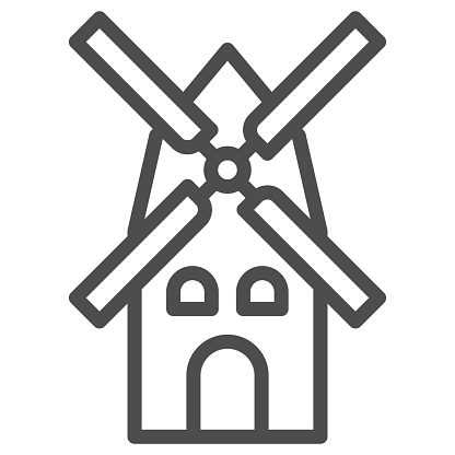 Mill line icon, Beer Fest concept, windmill sign on white background, Ancient mill icon in outline style for mobile concept and web design. Vector graphics