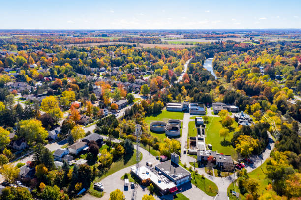 aerial downtown fergus in wellington county, ontario, kanada - wellington ontario stock-fotos und bilder