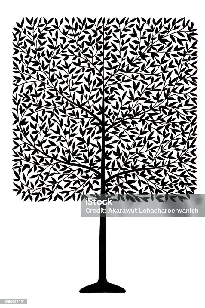 Simple Square Tree Drawing Using Ink Pen In Silhouette Style For Icon Tattoo  And Graphic Design Element Stock Illustration - Download Image Now - iStock