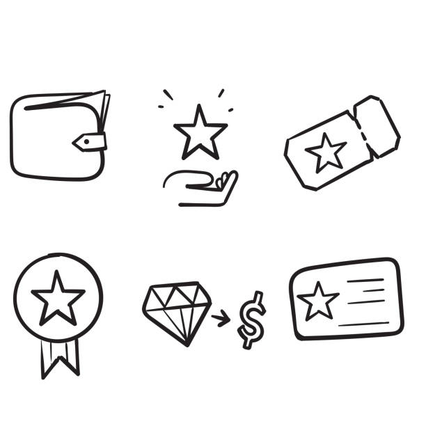 ilustrações de stock, clip art, desenhos animados e ícones de hand drawn royalty program line icon set in doodle sketch vector - redemption center