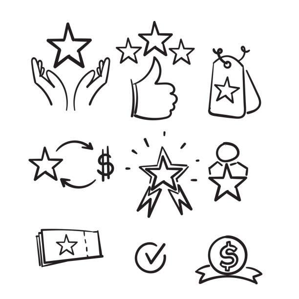 illustrazioni stock, clip art, cartoni animati e icone di tendenza di icona della linea del programma royalty disegnata a mano impostata nel vettore di schizzo del doodle - redemption center