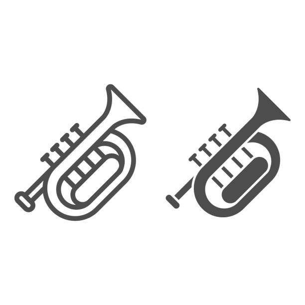 ilustrações de stock, clip art, desenhos animados e ícones de horn line and solid icon, beer fest concept, wind musical instrument sign on white background, french horn icon in outline style for mobile concept and web design. vector graphics. - bugle trumpet brass old fashioned