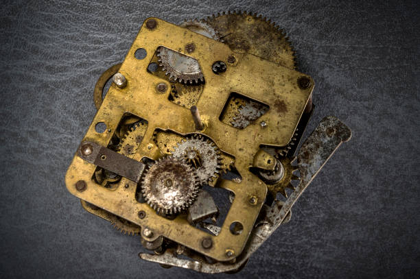 vintage Brass clock movement mechanism studioshot Kalyan