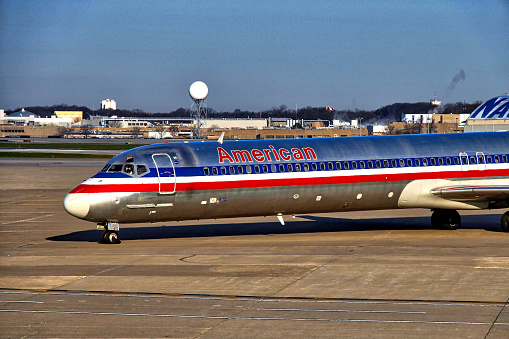 Cleveland, OH USA - April, 24 2015: American Airlines McDonnell Douglas MD-82 Aircraft at Cleveland Hopkins International Airport.