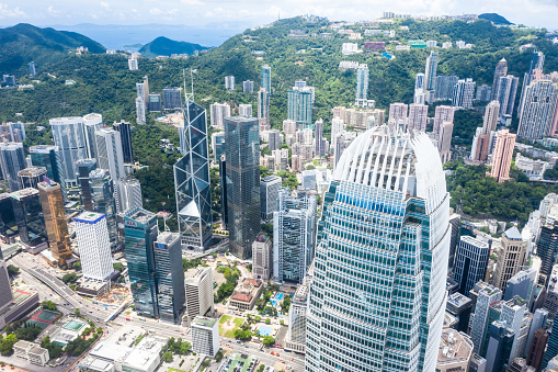 Aerial view of high-rise buildings in Hong Kong
